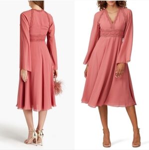 Giamba Pink Lace Long Sleeve V-Neck Dress, size 12/ 48